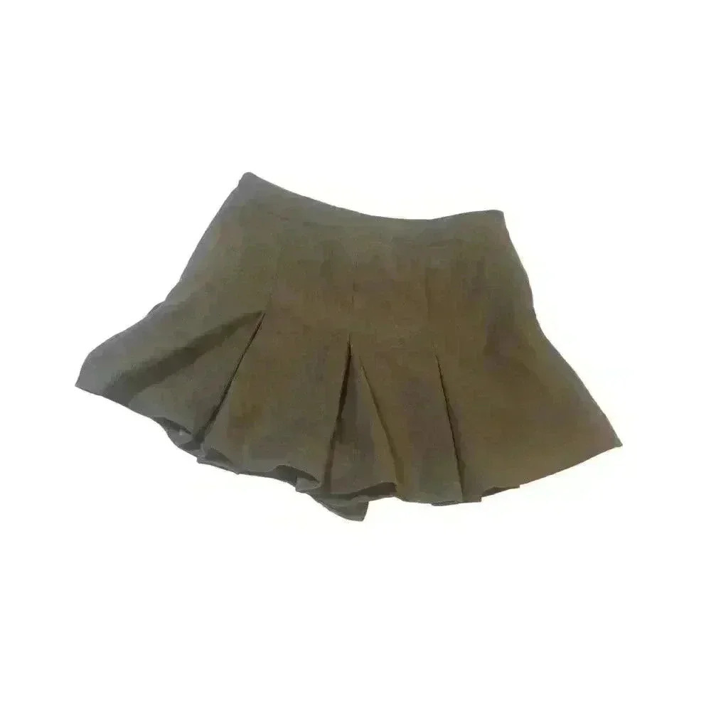 SHEIN Womens Fold Pleated Corduroy Skort Green Size Large Designer Preppy School